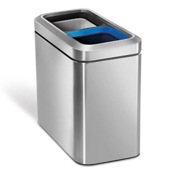 Image for Simplehuman 5.3 Gallon Brushed Stainless Steel Slim Dual Compartment Open-Top Recycling Trash Can from HD Supply