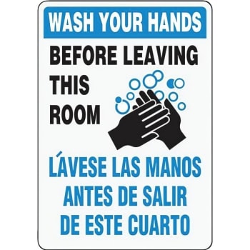 Emedco® "wash Your Hands Before Leaving This Room" Bilingual Sign, 10"hx7"w