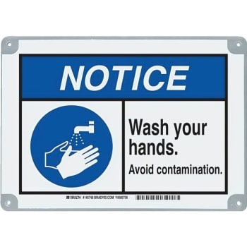 Emedco® Toughwash® "notice Wash Your Hands" Encapsulated Plastic Sign, 10"hx14"w