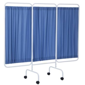 R&b Wire™ 3 Panel Mobile Privacy Screen Room Divider, Antimicrobial Blue Fabric Panels
