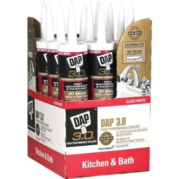 Image for DAP 9 Oz 3.0 Advanced Kitchen and Bath Adhesive Caulk (White) (12-Count) from HD Supply