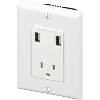 Image for Maintenance Warehouse® 15 Amp Single Receptacle w/ 2 USB Ports (White) from HD Supply