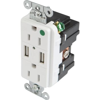 Image for Hubbell® 15 Amp 125 Volt Hospital-Grade Duplex Standard Outlet w/ Type A USB Charger (White) from HD Supply