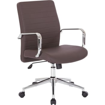 Worksmart Mid-Back Managers Chair, Chocolate Bonded Leather, Chrome Arms & Base
