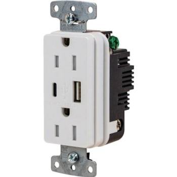 Image for Hubbell® 15 Amp 125 Volt Decorator Duplex Standard Outlet w/ Type A and C USB Charger (White) from HD Supply