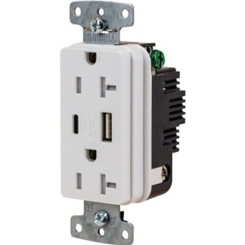 Hubbell® 20 Amp 125 Volt Decorator Duplex Standard Outlet w/ Type A and C USB Charger (White)