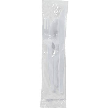 Medium Weight Polystyrene Cutlery Kit, White, Case Of 250