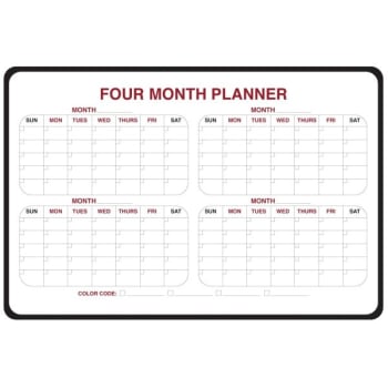 Image for Ghent® 2'x3' Dry Erase Planner, 4-Month, Radius Corners, Black Vinyl Frame from HD Supply