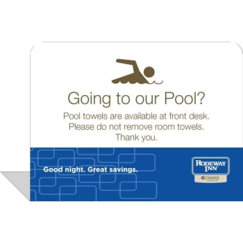 Image for Spindle Rodeway Inn "pool Towel At Front Desk" Easel, Package Of 50 from HD Supply