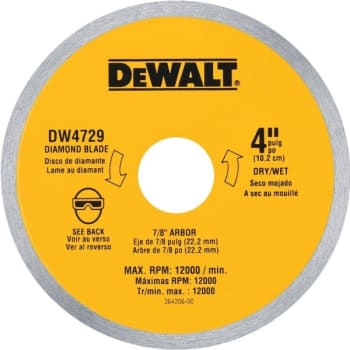 Dewalt® 4-Inch Continuous Rim Diamond Saw Blade With 7/8-Inch Arbor For Tile