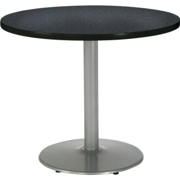 KFI 36" Round Pedestal Table, Graphite Nebula HPL Top, Round Silver Steel Base