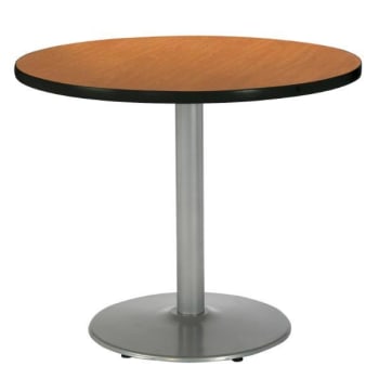 Image for Kfi 42 Round Pedestal Table.  Medium Oak Hpl Top, Round Silver Steel Base from HD Supply
