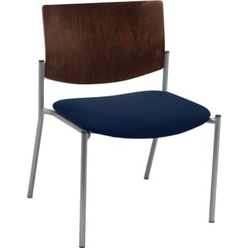 KFI Oversized Chair, Holds 400 Lb, Chocolate Wood Back, Armless, Navy Fabric