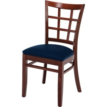 Kfi Seating Solid Wood Chair, Mahogany, Navy Vinyl Seat