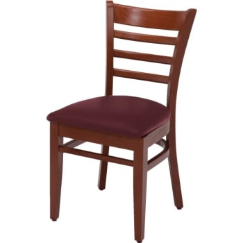 Kfi Seating Solid Wood Chair, Mahogany, Burgundy Vinyl Seat, Ladder Back