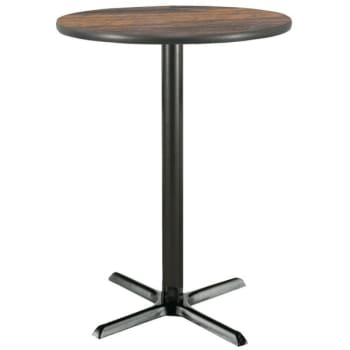 Kfi 30" Round Bar Height Pedestal Table W/walnut Laminate Top, Cast Iron Base