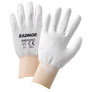Radnor Medium White Polyurethane Palm Coated Glove W/ Knit Wrist Cuff, 10 Pair