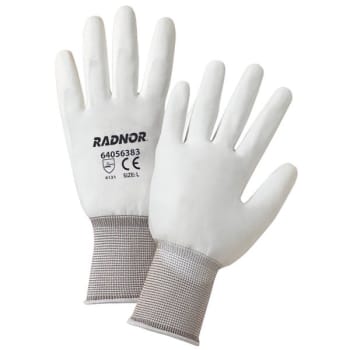 Radnor Large White Polyurethane Palm Coated Gloves With Knit Wrist Cuff, 6 Pair