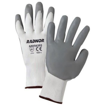 Radnor Medium White Premium Foam Nitrile Palm Coated Glove, Knit Wrist, 4 Pair