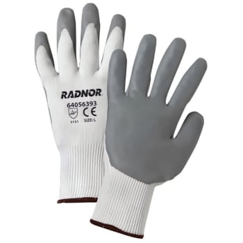 Radnor Large White Premium Foam Nitrile Palm Coated Glove W/Knit Wrist, 4 Pair