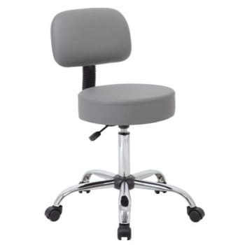 Boss Office Products Caressoft Medical Stool With Backrest, Grey