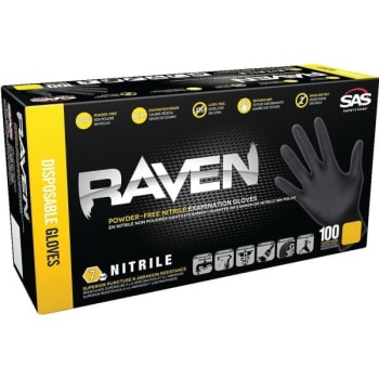 Sas Safety Corp® Raven™ Disposable Nitrile Exam Gloves, X-Large, Package Of 100