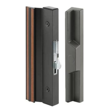 Slid Patio Dr Handle Set, Ext Alum, Hook Latch, Blk W/Wood Grain