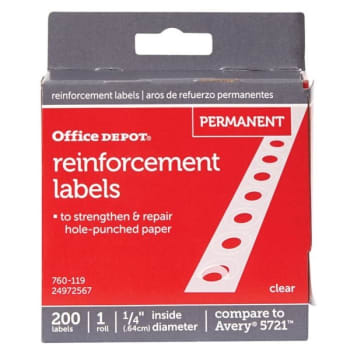 Image for Office Depot® Clear Permanent Self-Adhesive Reinforcement Label, Package Of 200 from HD Supply