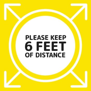 Image for Floor Decal, Maintain 6 Feet, 12" Square, Yellow, Package Of 10 from HD Supply