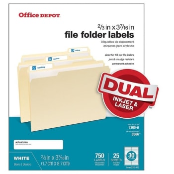 Office Depot® White Permanent Inkjet/Laser File Folder Label, Package Of 750