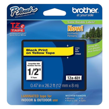 Brother® P-Touch Black-On-Yellow Standard Adhesive Laminated Label Tape 1/2"