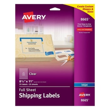 Image for Avery® Matte Clear Inkjet Shipping Label 8-1/2" x 11" Package Of 25 from HD Supply