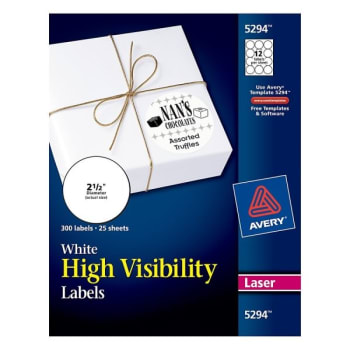 Avery® White High-Visibility Laser Permanent ID Label 2-1/2" Dia Package Of 300