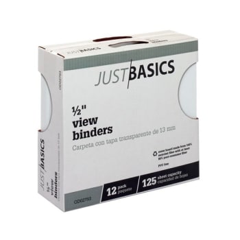 Just Basics White 1/2" Round Ring View Binder Package Of 12