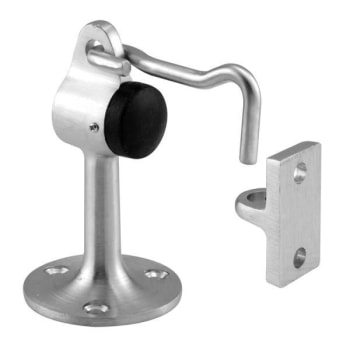 Image for Sentry Dr Stop, 3-1/4in, Cast Brass, Brushed Chrm, Rubber Bumper, Hook/keeper from HD Supply