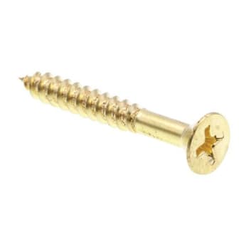 Wood Screws, Flat Hd, Phil Dr, #10 X 1-1/2in, Brass, Package Of 25