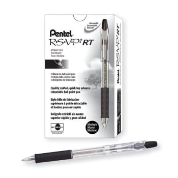 Pentel® R.s.v.p.rt Black Medium Retractable Ballpoint Pen 1mm, Package Of 12