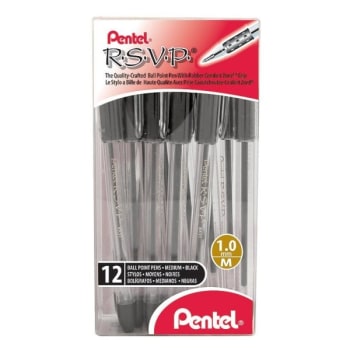 Image for Pentel® R.S.V.P Black W/Clear Barrel Medium Ballpoint Pen 1mm, Package Of 12 from HD Supply