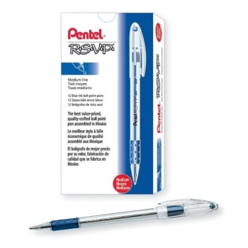 Image for Pentel® R.s.v.p Blue W/clear Barrel Medium Ballpoint Pen 1mm, Package Of 12 from HD Supply