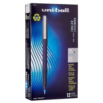 Uni-Ball® Blue Metal Fine Point Roller Stick Pen 0.7mm, Package Of 12