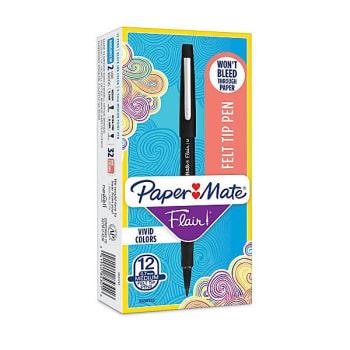 Image for Paper Mate® Flair Black/Black Medium Porous Point Pen 1mm (12-Pack) from HD Supply