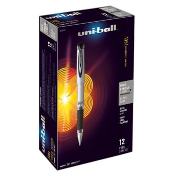 Uni-Ball® 207 Impact Black W/Black/Gray Barrel Bold Point Gel Pen 1mm Pack Of 12