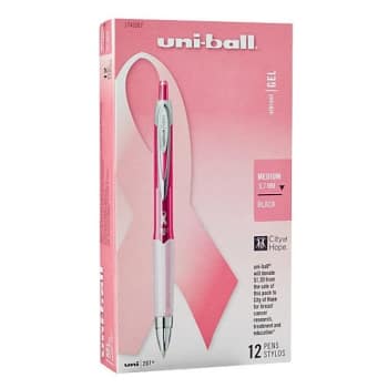 Uni-Ball® 207 Black W/Pink Barrel Retractable Fraud Prevention Gel Pen .7mm 12Pk