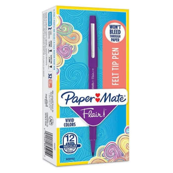 Paper Mate® Flair Purple W/Purple Barrel Medium Point Porous-Point Pen 1mm 12-Pk