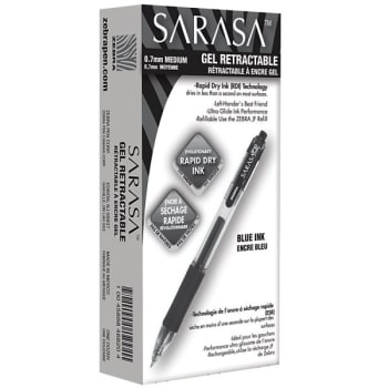 Image for Zebra® Sarasa® Blue W/Clear Barrel Medium Point Gel Retractable Pen .7mm (12-Pack) from HD Supply