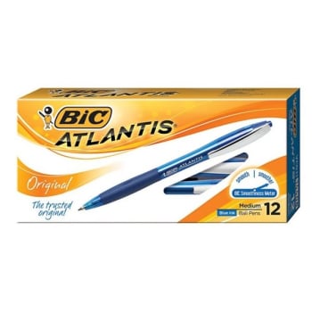 Bic® Atlantis® Blue Medium Point Retractable Ballpoint Pen 1mm, Package Of 12