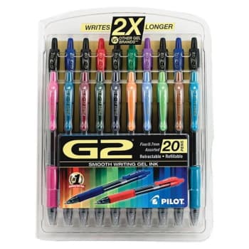 Pilot G2 Assorted W/Clear Barrel Fine Point Retractable Gel Ink Pen 0.7mm 20-Pk