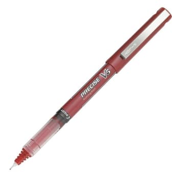 Pilot Precise V5 Red/Red Extra Fine Point Rollerball Pen 0.5mm, Package Of 12
