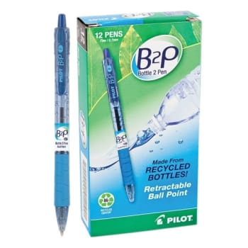 Pilot B2P Blue/Transparent Blue Retractable Ballpoint Pen 0.7mm, Package Of 12