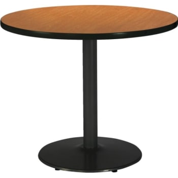 Kfi 36" Round Pedestal Table With Medium Oak Top, Round Black Base
